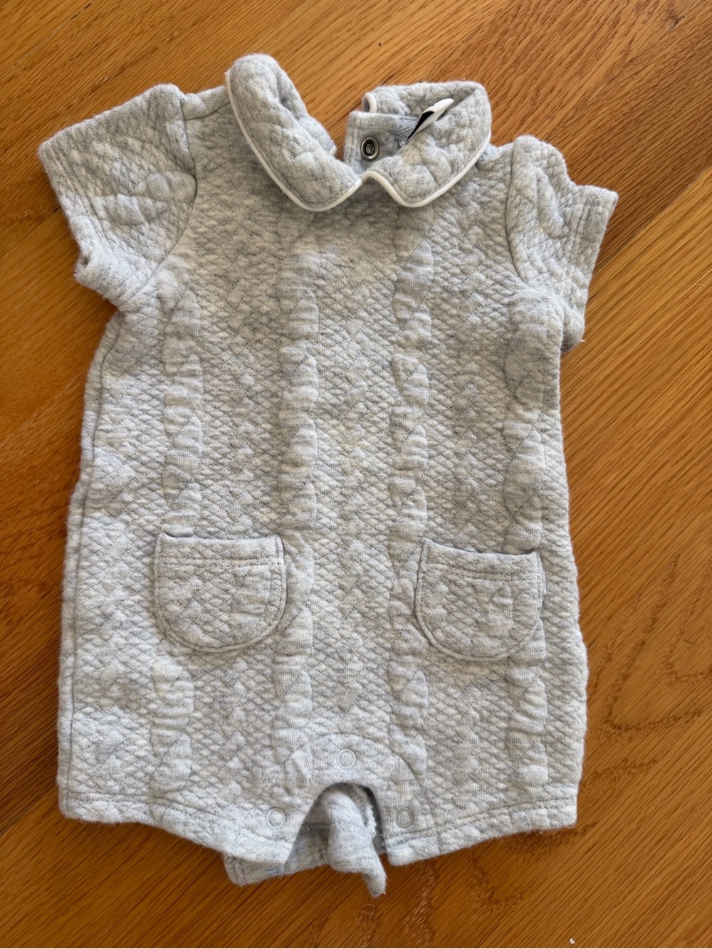 Janie and Jack Classic Quilted Baby One-Piece Romper - Light Gray